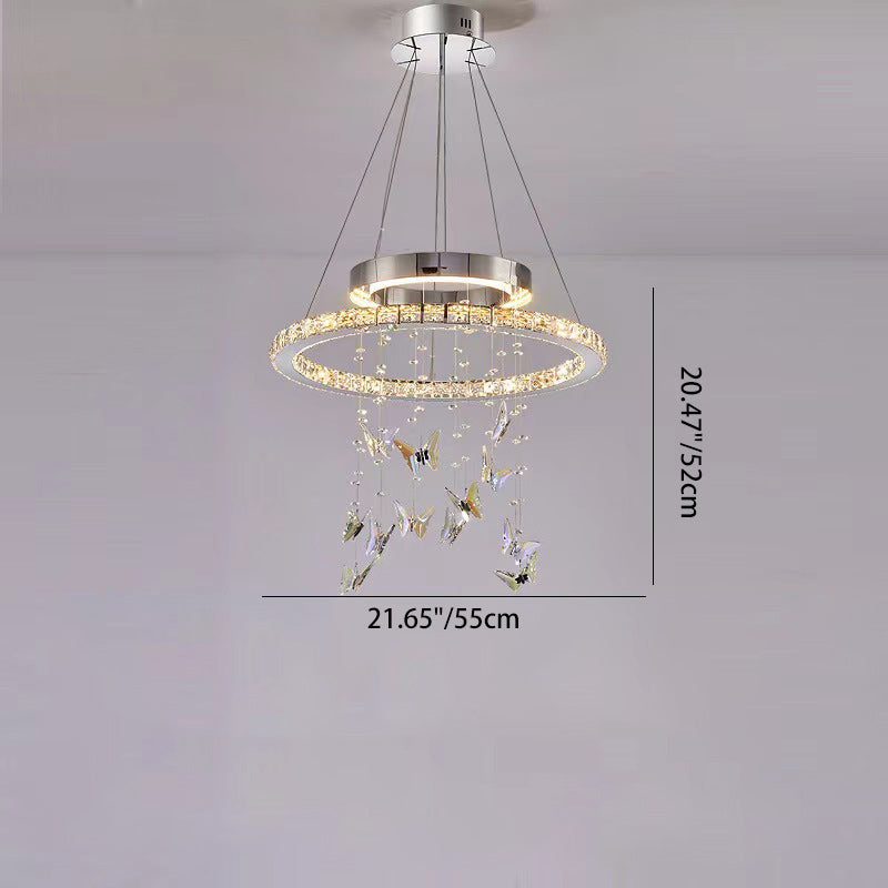 Modern Luxury Round Oval Long Butterfly Crystal Stainless Steel LED Island Light Chandelier For Dining Room