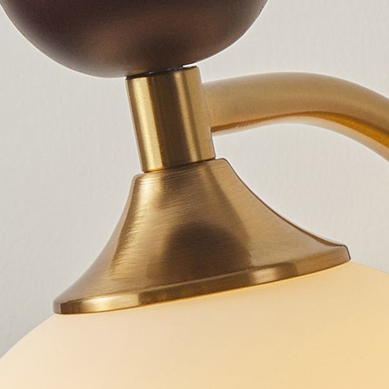 Traditional Vintage Round Ball Half Round Glass Ash Wood Hardware 1-Light Wall Sconce Lamp For Living Room