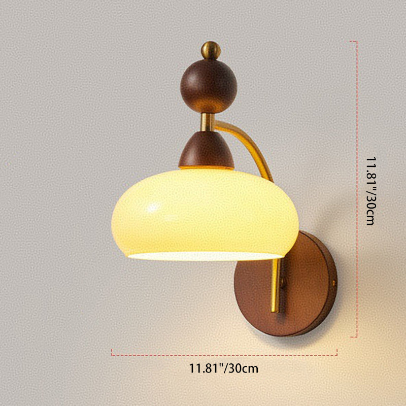 Traditional Vintage Round Ball Half Round Glass Ash Wood Hardware 1-Light Wall Sconce Lamp For Living Room
