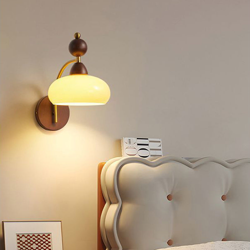Traditional Vintage Round Ball Half Round Glass Ash Wood Hardware 1-Light Wall Sconce Lamp For Living Room