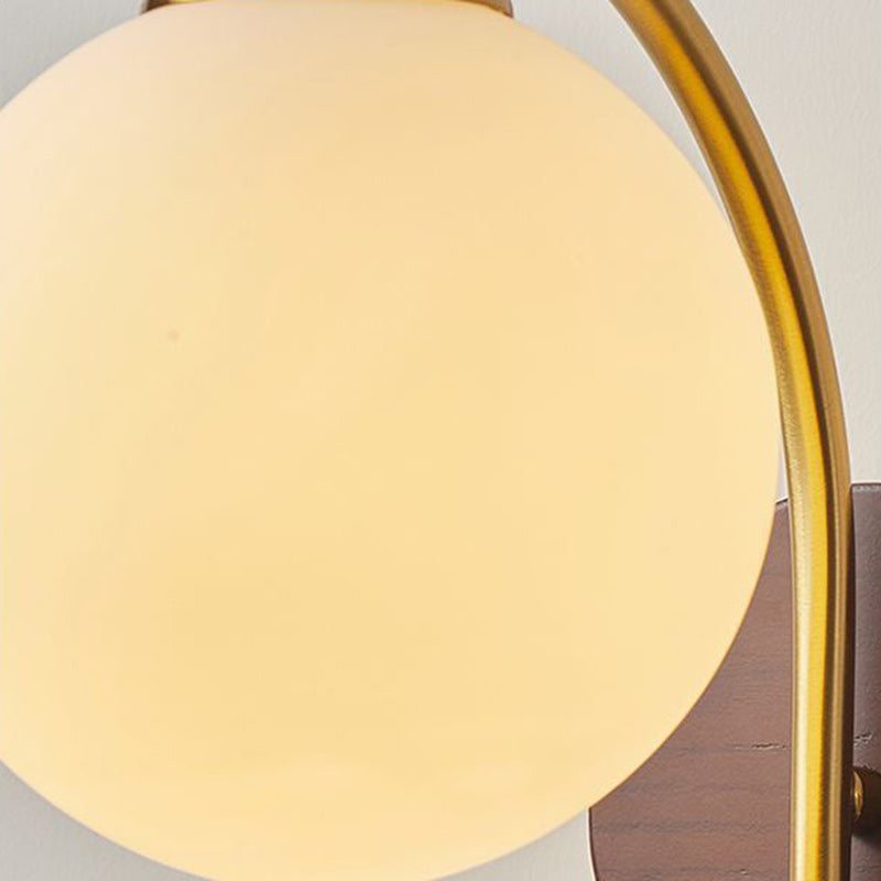 Traditional Vintage Round Ball Half Round Glass Ash Wood Hardware 1-Light Wall Sconce Lamp For Living Room