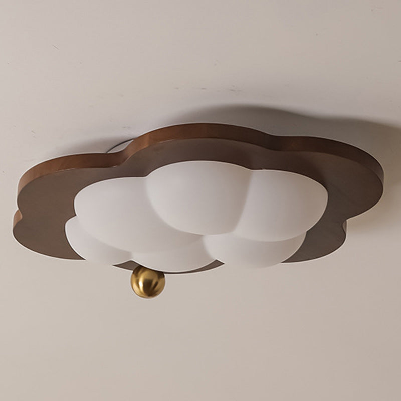 Traditional Vintage Stars Clouds Acrylic Solid Wood Iron LED Flush Mount Ceiling Light For Living Room