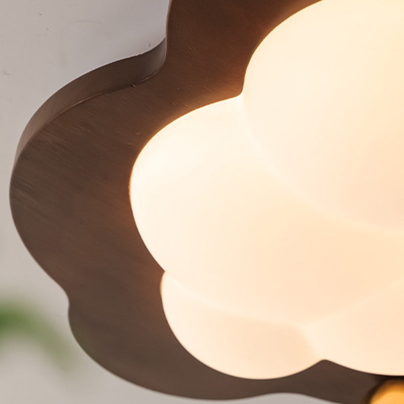 Traditional Vintage Stars Clouds Acrylic Solid Wood Iron LED Flush Mount Ceiling Light For Living Room