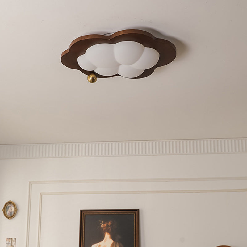 Traditional Vintage Stars Clouds Acrylic Solid Wood Iron LED Flush Mount Ceiling Light For Living Room