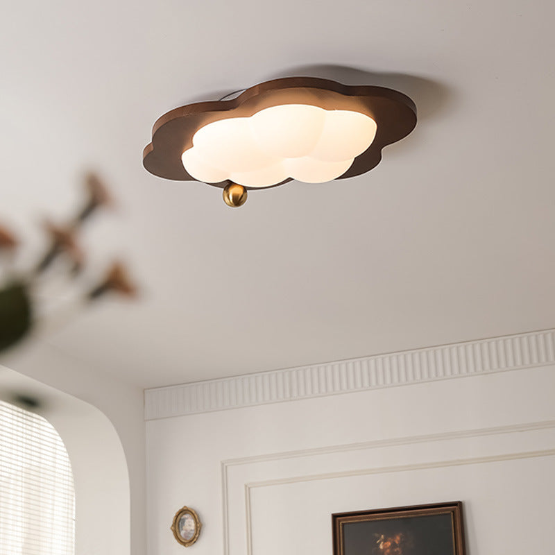 Traditional Vintage Stars Clouds Acrylic Solid Wood Iron LED Flush Mount Ceiling Light For Living Room