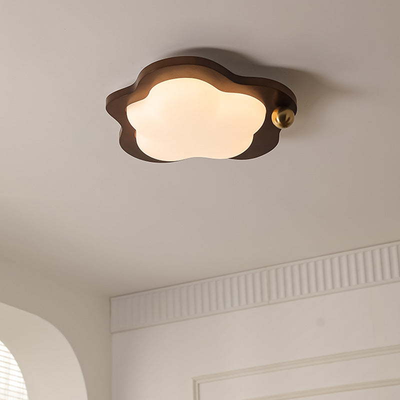 Traditional Vintage Stars Clouds Acrylic Solid Wood Iron LED Flush Mount Ceiling Light For Living Room