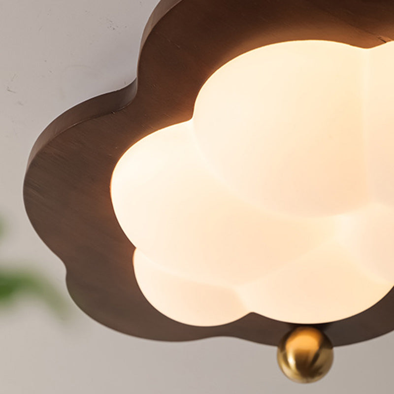 Traditional Vintage Stars Clouds Acrylic Solid Wood Iron LED Flush Mount Ceiling Light For Living Room