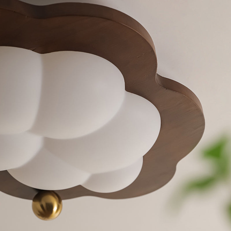 Traditional Vintage Stars Clouds Acrylic Solid Wood Iron LED Flush Mount Ceiling Light For Living Room