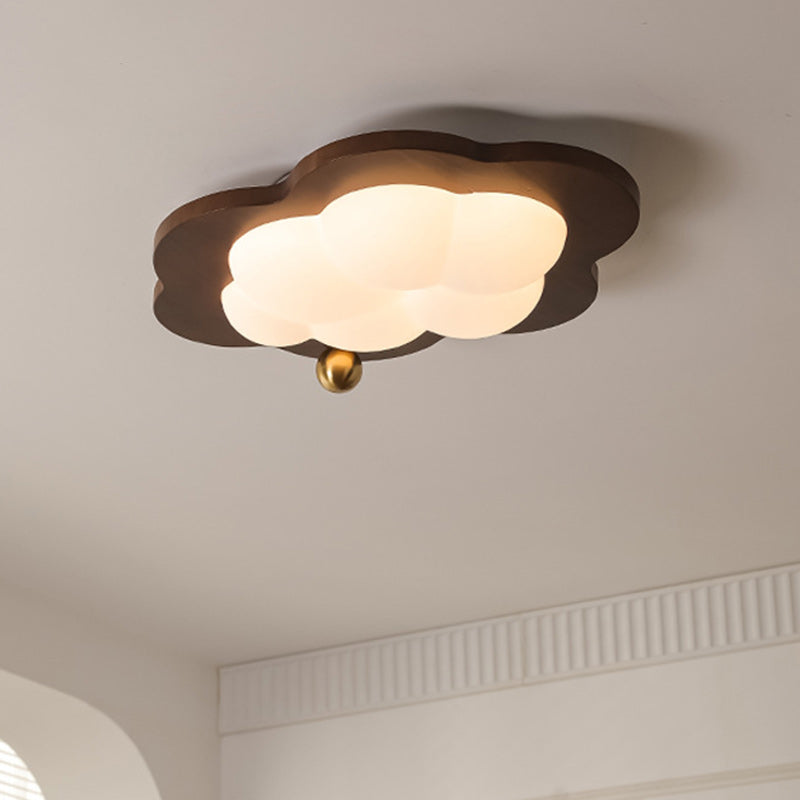 Traditional Vintage Stars Clouds Acrylic Solid Wood Iron LED Flush Mount Ceiling Light For Living Room