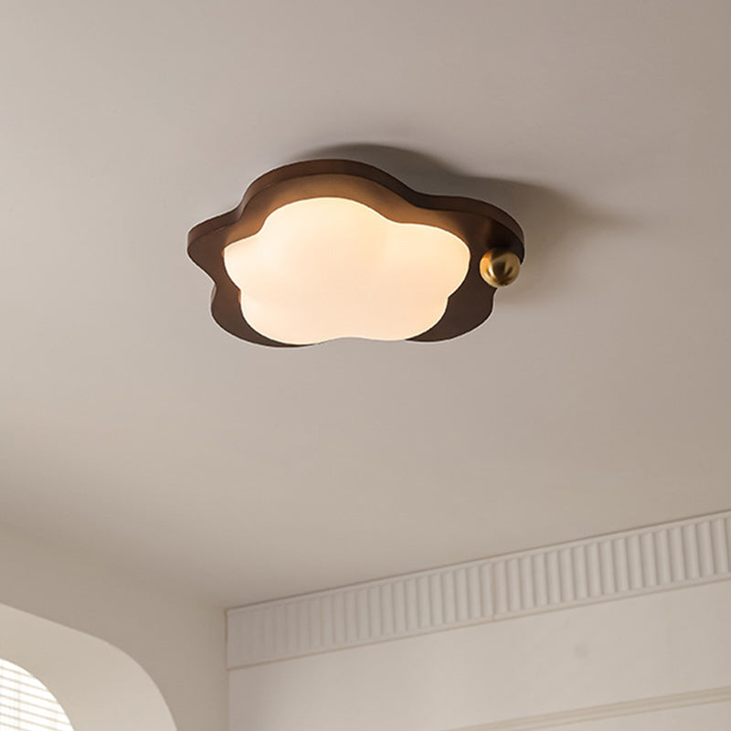 Traditional Vintage Stars Clouds Acrylic Solid Wood Iron LED Flush Mount Ceiling Light For Living Room