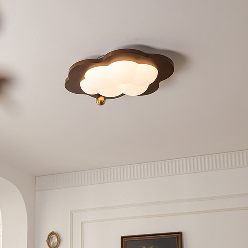 Traditional Vintage Stars Clouds Acrylic Solid Wood Iron LED Flush Mount Ceiling Light For Living Room