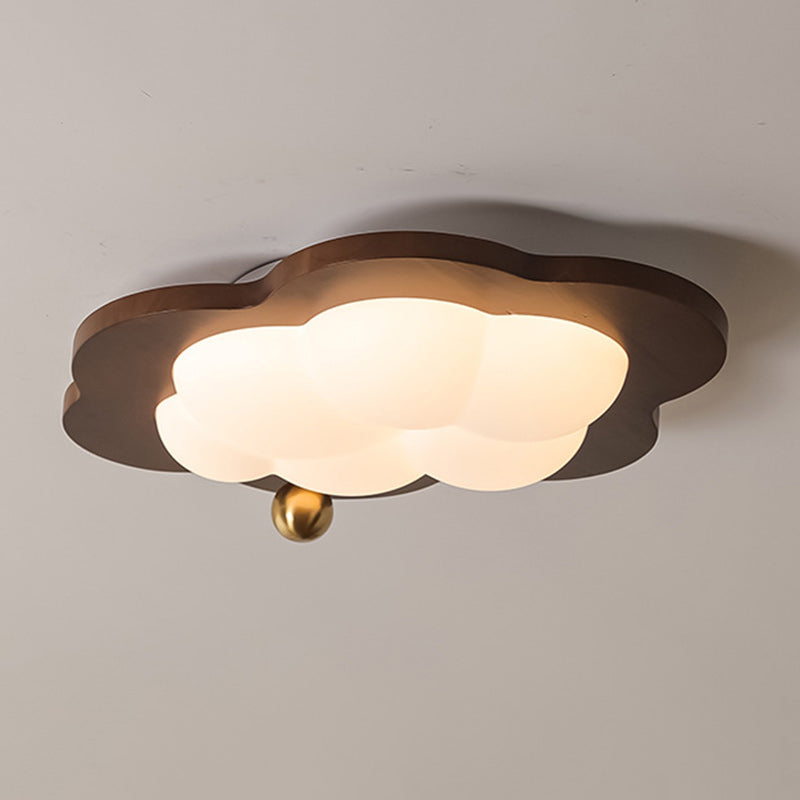 Traditional Vintage Stars Clouds Acrylic Solid Wood Iron LED Flush Mount Ceiling Light For Living Room