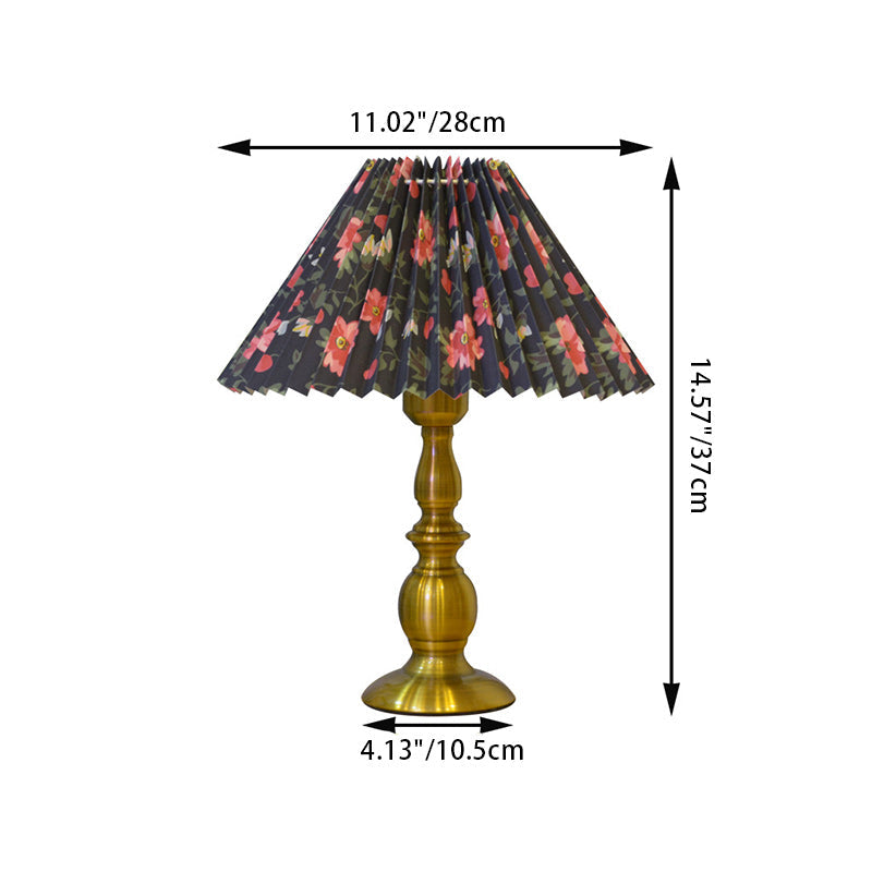 Traditional Vintage Umbrella Round Gourd Fabric Metal 1-Light Table Lamp For Living Room