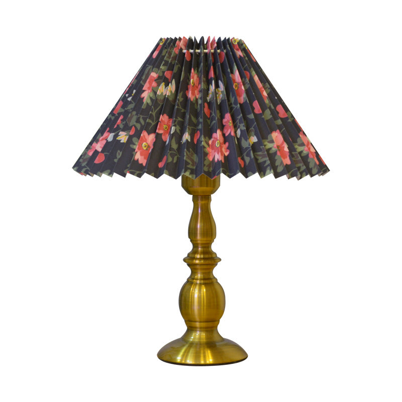 Traditional Vintage Umbrella Round Gourd Fabric Metal 1-Light Table Lamp For Living Room