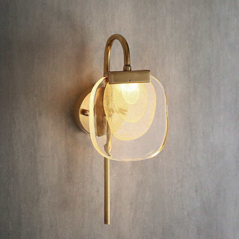 Modern Mid-century Copper Glass Square Elliptical LED Wall Sconce Lamp For Hallway