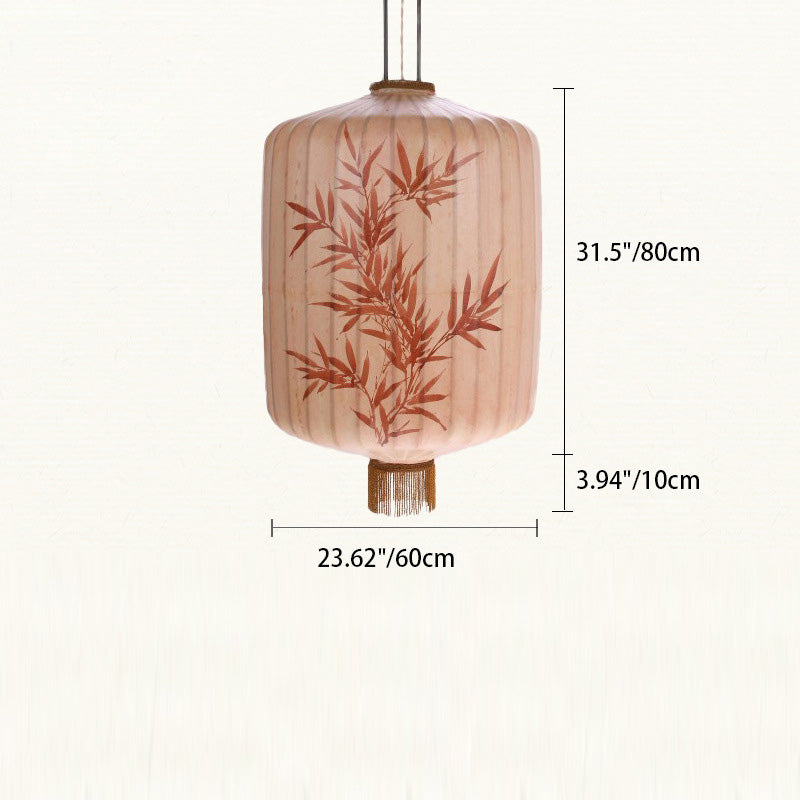 فانوس معدني صيني تقليدي مصنوع من القماش على شكل كرة أسطوانية من أوراق الخيزران، مصباح معلق واحد لغرفة الطعام