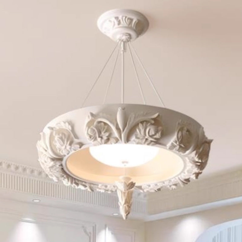 Traditional French Resin Glass Round Carved LED Chandeliers For Dining Room