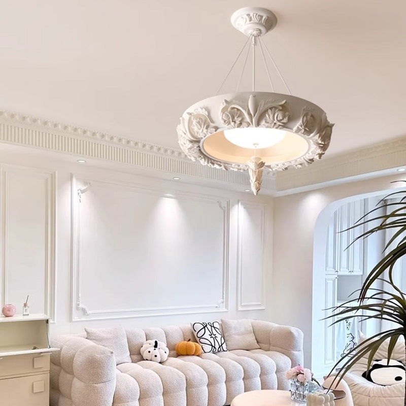 Traditional French Resin Glass Round Carved LED Chandeliers For Dining Room