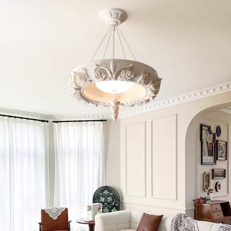 Traditional French Resin Glass Round Carved LED Chandeliers For Dining Room