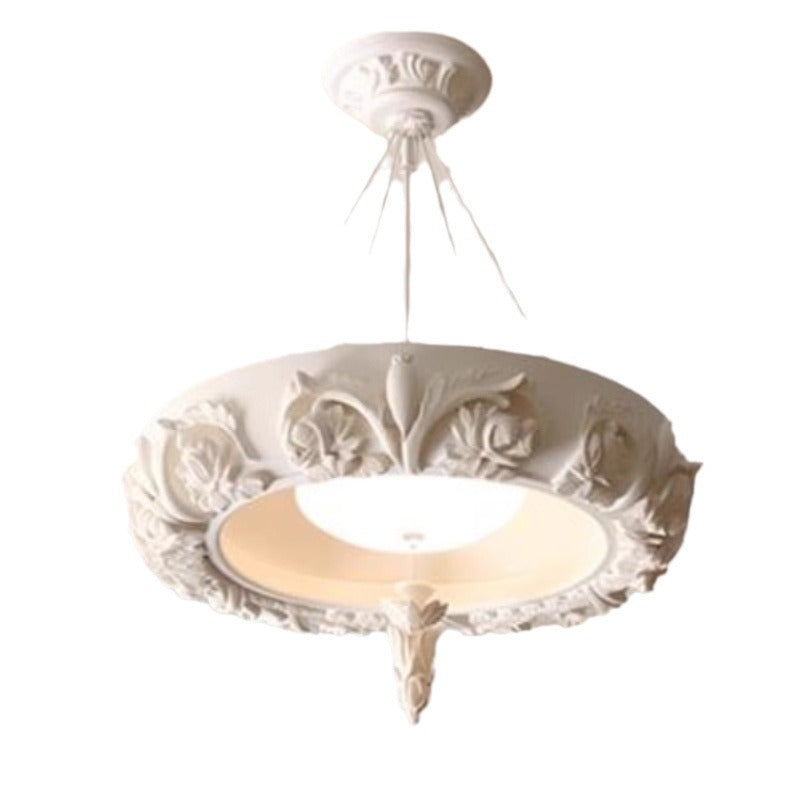 Traditional French Resin Glass Round Carved LED Chandeliers For Dining Room