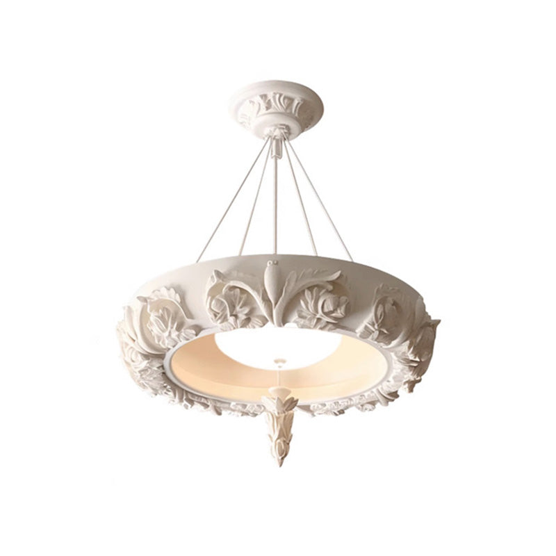 Traditional French Resin Glass Round Carved LED Chandeliers For Dining Room