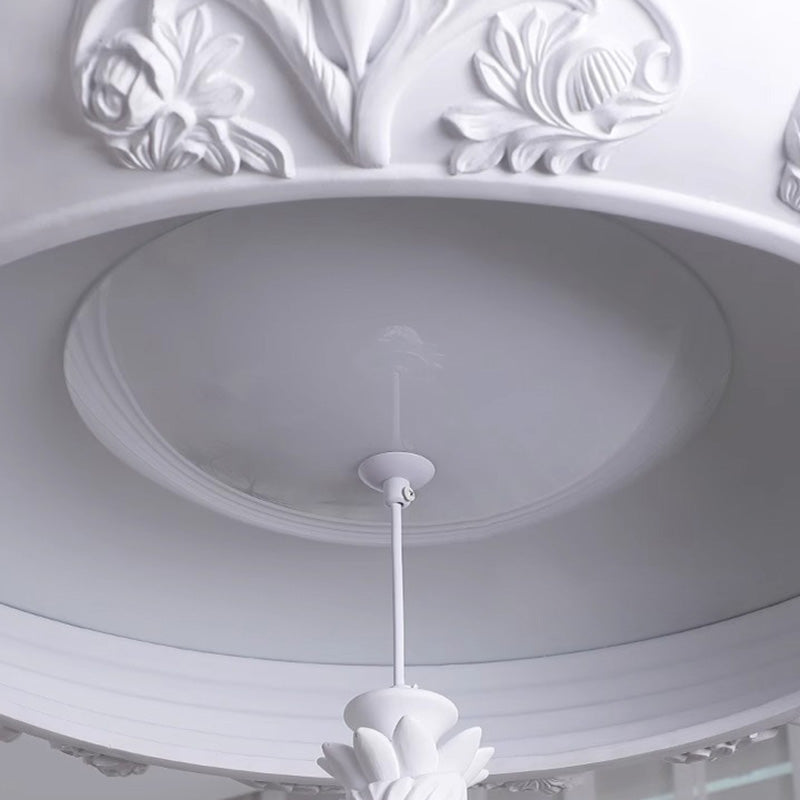 Traditional French Resin Glass Round Carved LED Chandeliers For Dining Room