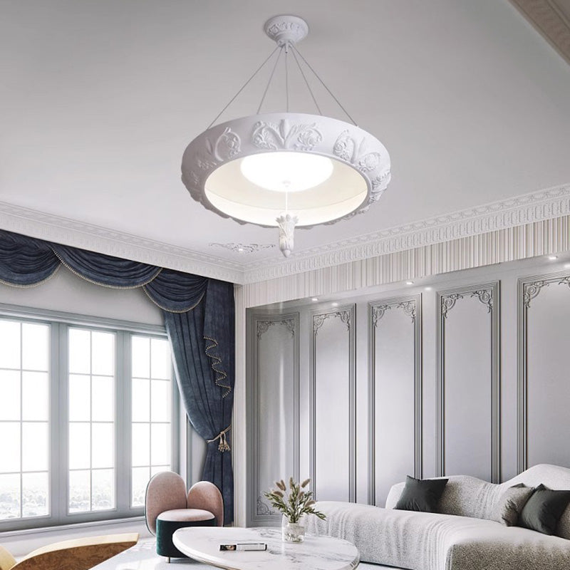 Traditional French Resin Glass Round Carved LED Chandeliers For Dining Room