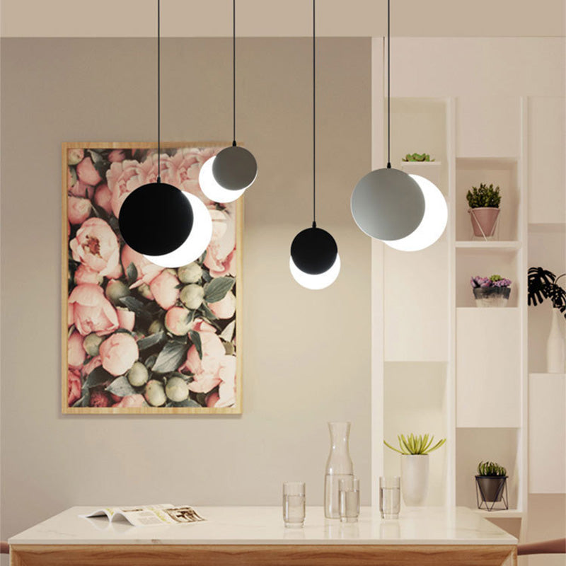 Modern Minimalist Iron Acrylic Round Superimpose Rotatable LED Pendant Light For Bedside