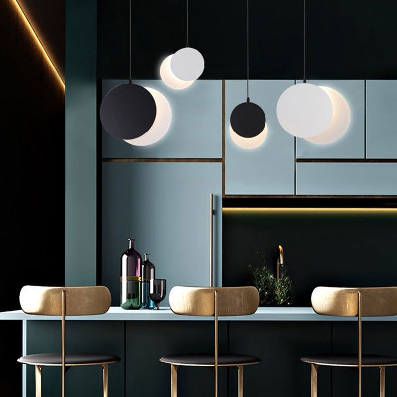 Modern Minimalist Iron Acrylic Round Superimpose Rotatable LED Pendant Light For Bedside