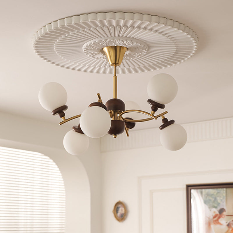 Traditional Vintage Ash Wood Glass Iron Ball 4/6/8/10 Light Chandeliers For Living Room