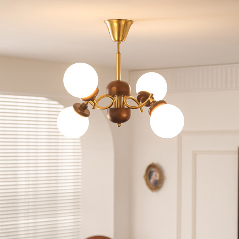 Traditional Vintage Ash Wood Glass Iron Ball 4/6/8/10 Light Chandeliers For Living Room