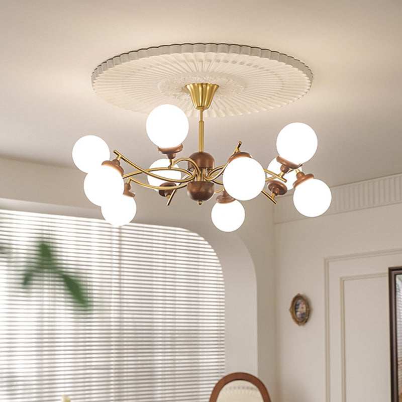 Traditional Vintage Ash Wood Glass Iron Ball 4/6/8/10 Light Chandeliers For Living Room