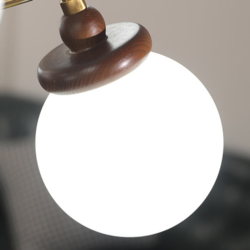Traditional Vintage Ash Wood Glass Iron Ball 4/6/8/10 Light Chandeliers For Living Room