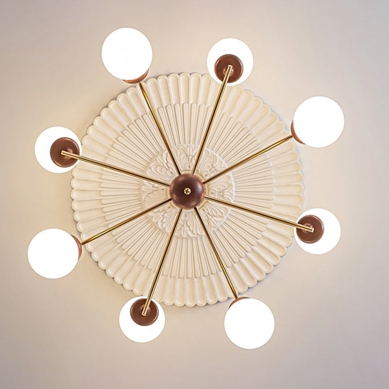 Traditional Vintage Ash Wood Glass Iron Ball 4/6/8/10 Light Chandeliers For Living Room