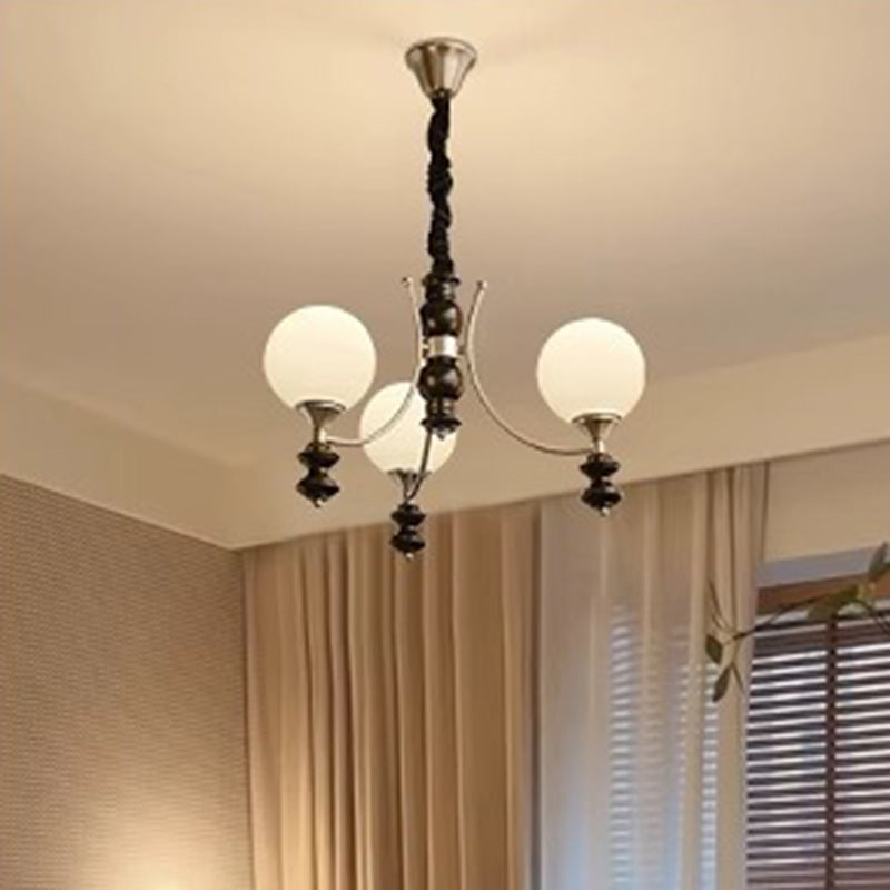 Traditional Vintage Ash Wood Metal Glass Ball 3/5/6/8 Light Chandeliers For Living Room