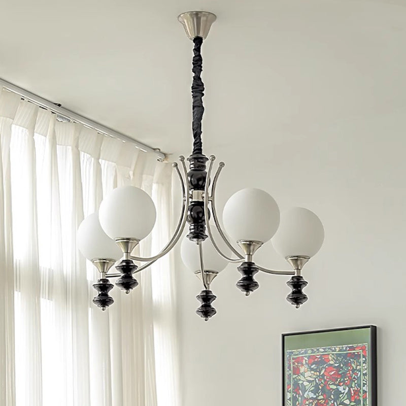 Traditional Vintage Ash Wood Metal Glass Ball 3/5/6/8 Light Chandeliers For Living Room