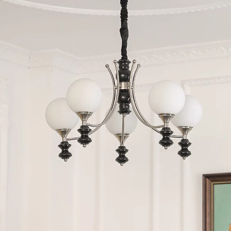 Traditional Vintage Ash Wood Metal Glass Ball 3/5/6/8 Light Chandeliers For Living Room