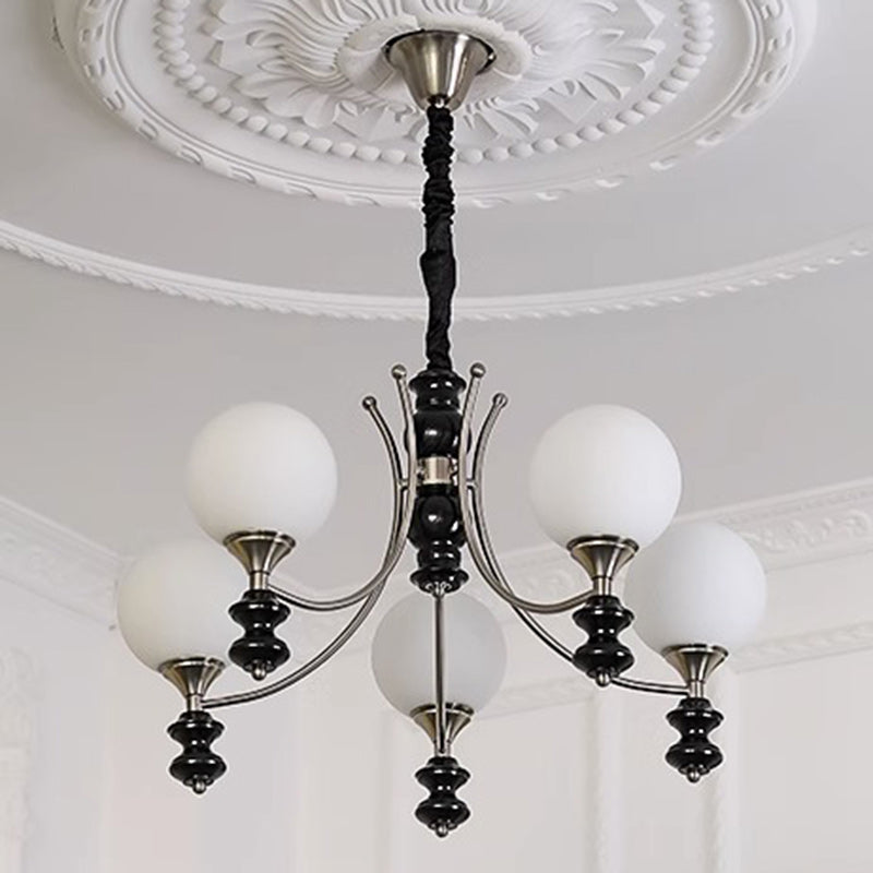 Traditional Vintage Ash Wood Metal Glass Ball 3/5/6/8 Light Chandeliers For Living Room
