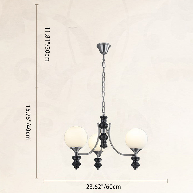 Traditional Vintage Ash Wood Metal Glass Ball 3/5/6/8 Light Chandeliers For Living Room