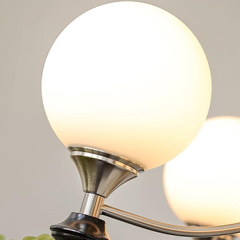 Traditional Vintage Ash Wood Metal Glass Ball 3/5/6/8 Light Chandeliers For Living Room