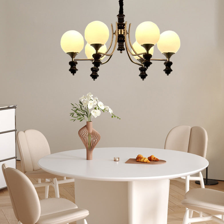 Traditional Vintage Ash Wood Metal Glass Ball 3/5/6/8 Light Chandeliers For Living Room