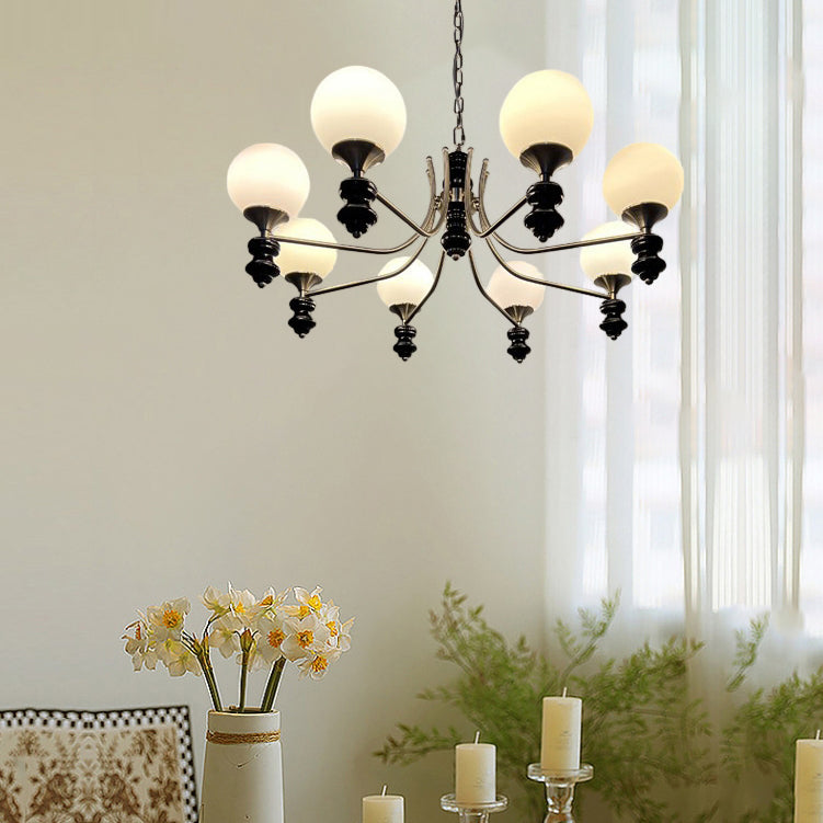 Traditional Vintage Ash Wood Metal Glass Ball 3/5/6/8 Light Chandeliers For Living Room