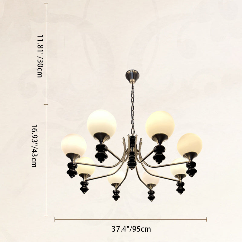Traditional Vintage Ash Wood Metal Glass Ball 3/5/6/8 Light Chandeliers For Living Room