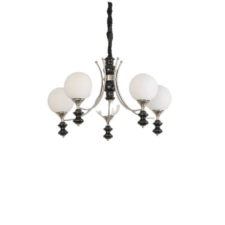 Traditional Vintage Ash Wood Metal Glass Ball 3/5/6/8 Light Chandeliers For Living Room