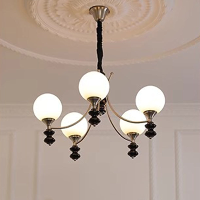 Traditional Vintage Ash Wood Metal Glass Ball 3/5/6/8 Light Chandeliers For Living Room