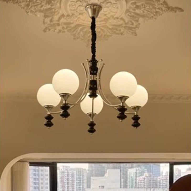 Traditional Vintage Ash Wood Metal Glass Ball 3/5/6/8 Light Chandeliers For Living Room