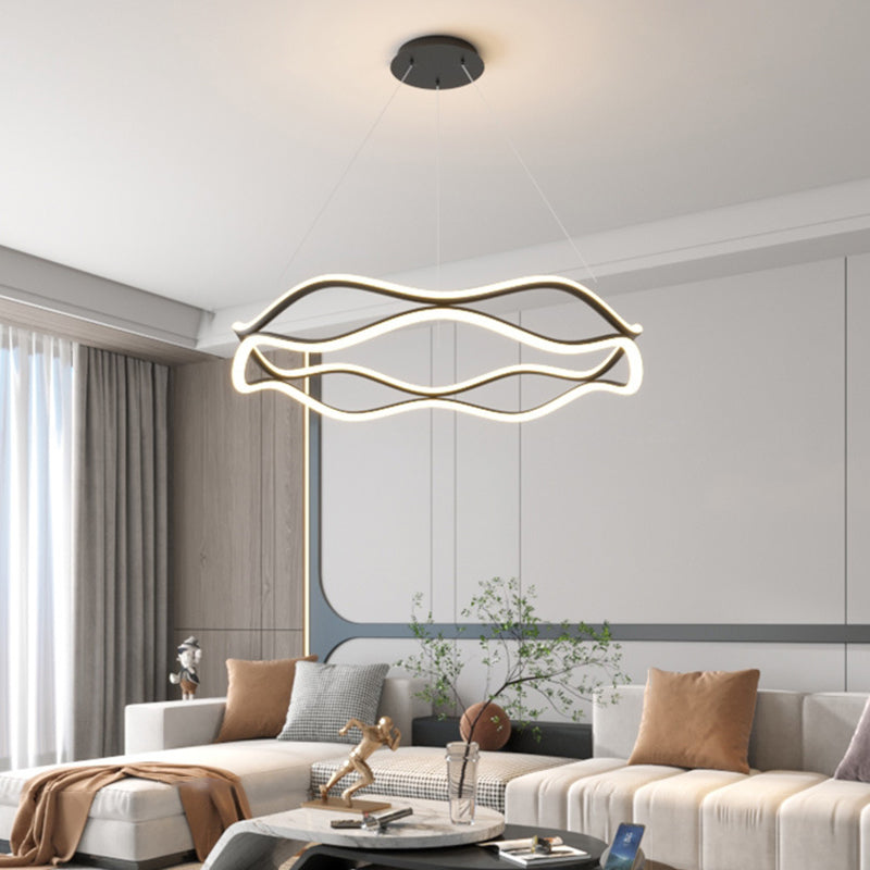 ثريات LED دائرية معاصرة من الحديد والألومنيوم والراتنج والسيليكا لغرفة المعيشة