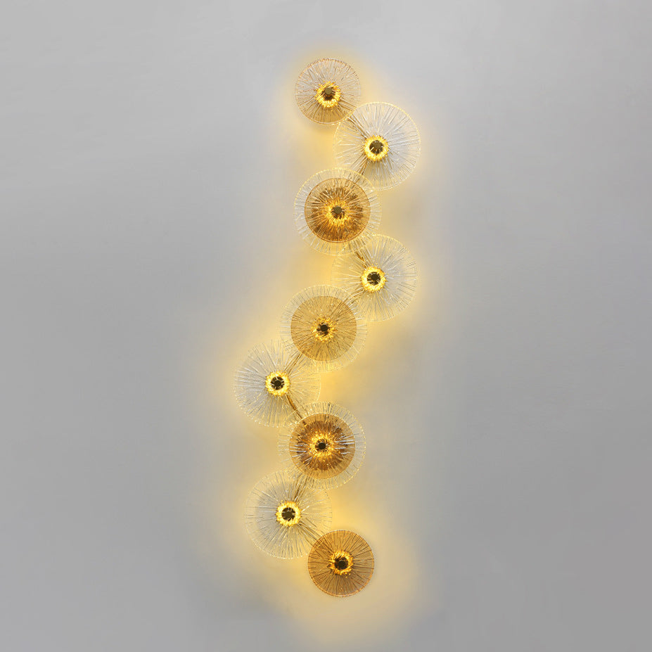 Modern Mid-century Iron Glass Round Streak Lotus Leaf LED Wall Sconce Lamp For Living Room