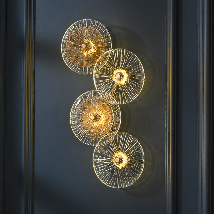 Modern Mid-century Iron Glass Round Streak Lotus Leaf LED Wall Sconce Lamp For Living Room