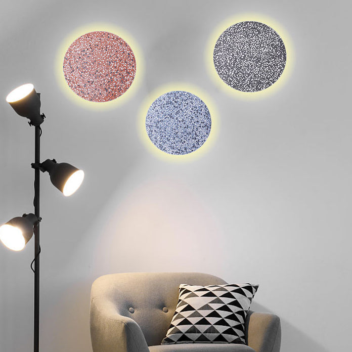 Contemporary Scandinavian Metal Terrazzo Round LED Wall Sconce Lamp For Living Room